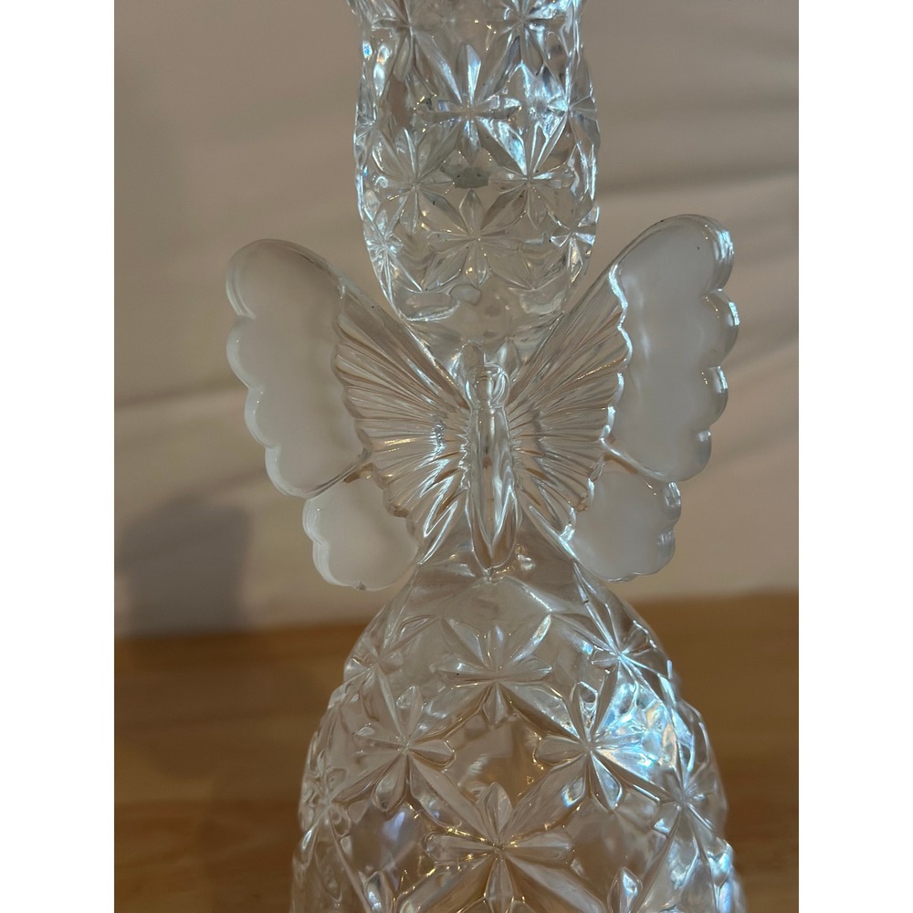 Hofbauer Crystal Candlestick Holder Etched Butterfly Angel 1985 West Germany